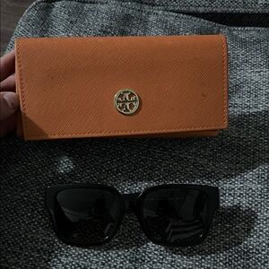 Tory Burch Orange Wallet and Black Sunglasses Set